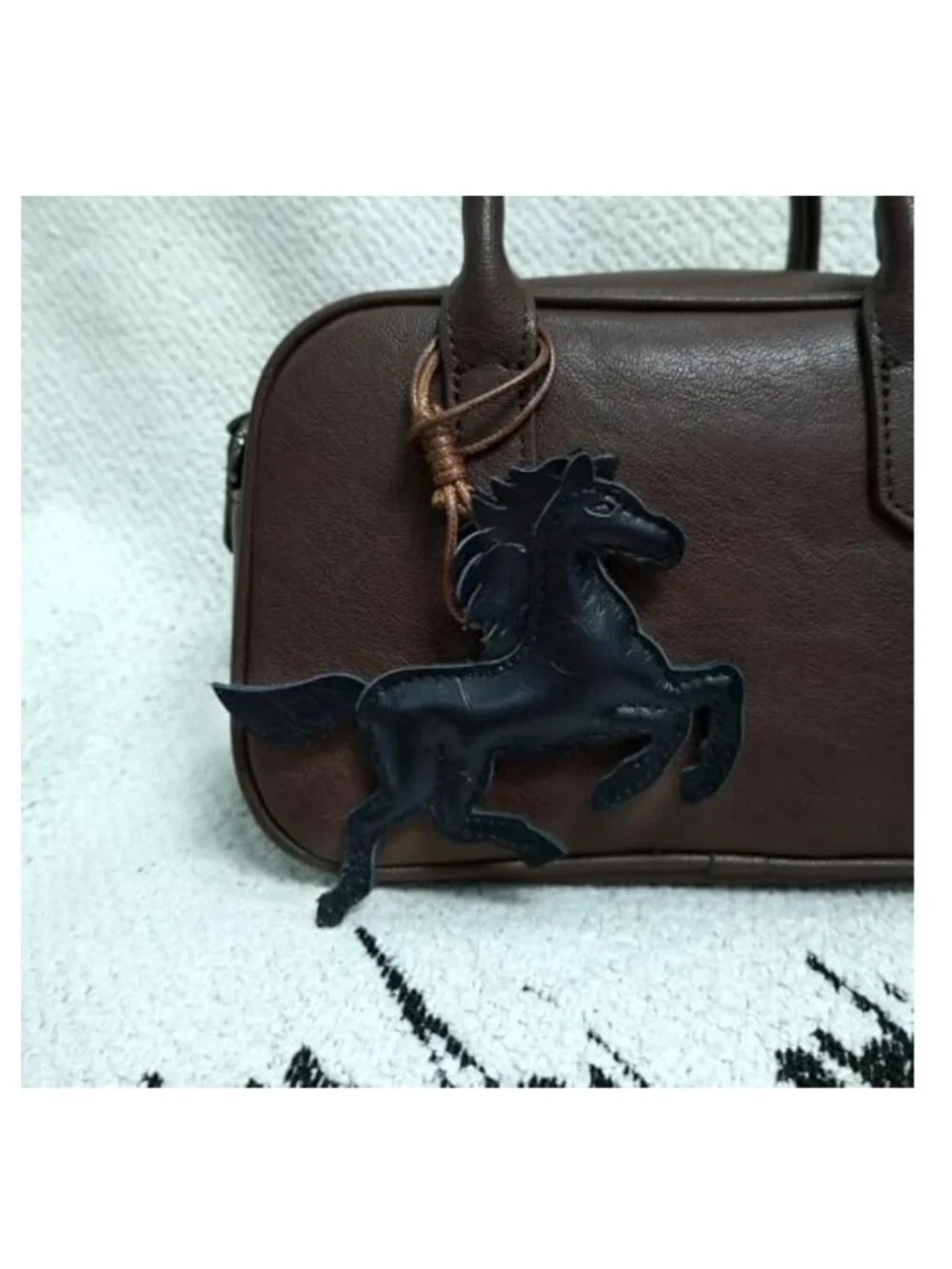 Genuine Leather Running Horse Keychain Bag Charm Handmade